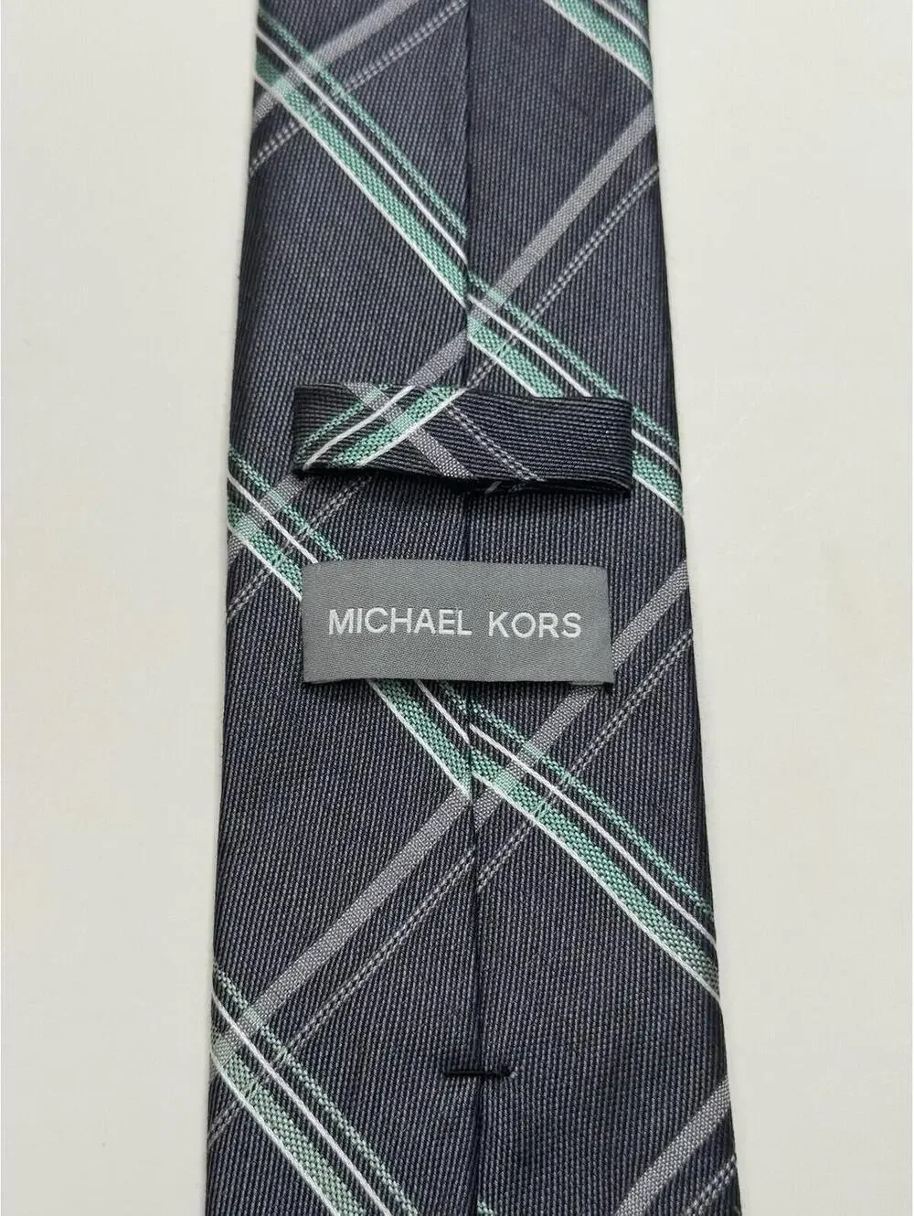 Michael Kors‎ Silk & Linen Blend Tie In Grey & Teal Plaid